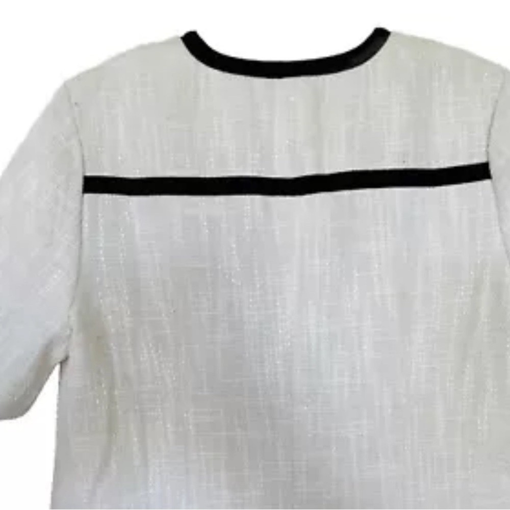 Commense Contrast Binding Button Tweed Short Dress Sz M Ivory - Picture 4 of 13